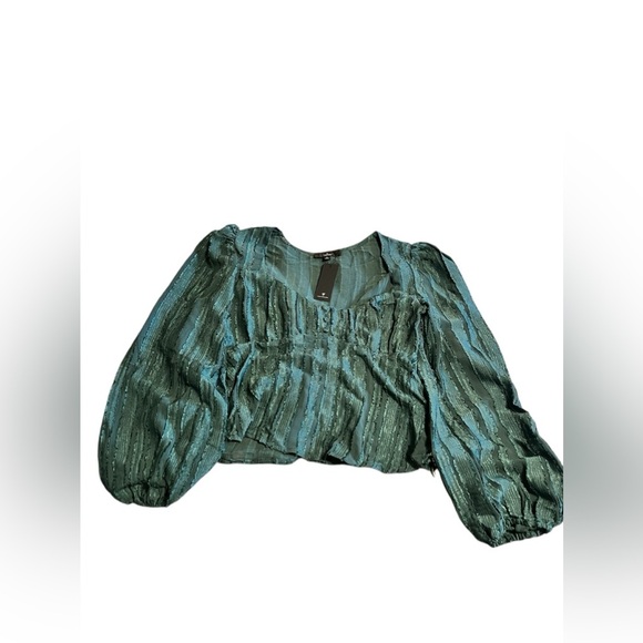 Lulus  Spread the Cheer Green Peplum Blouse Sz. M NWT - Picture 5 of 10